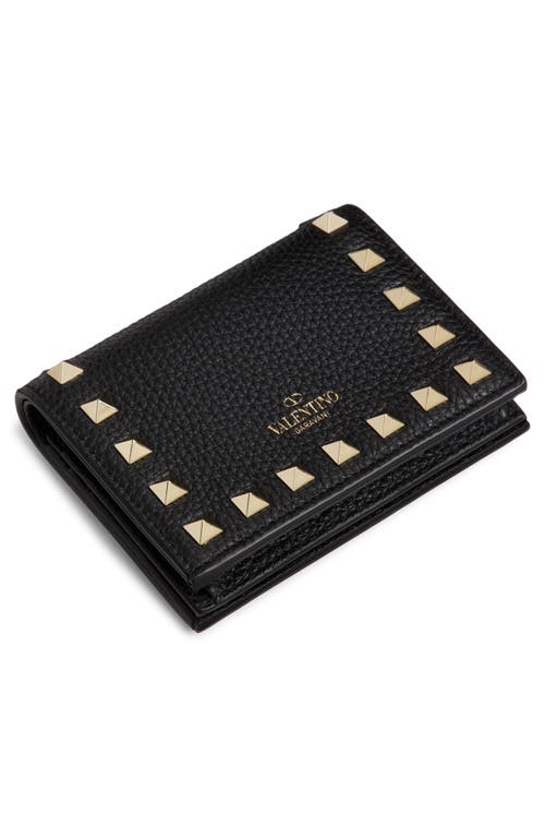Valentino Garavani Small Rockstud Grainy Calfskin Wallet Woman Black Uni In Black