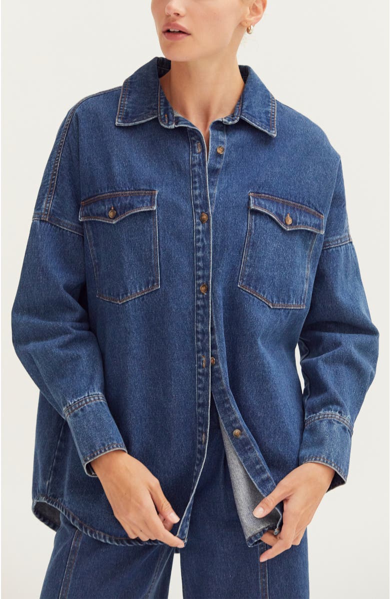 CRESCENT Denim Button Up Shirt, Alternate, color, Denim Blue