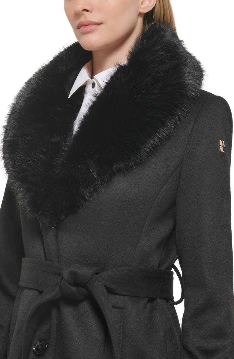 KARL LAGERFELD PARIS Longline Wool Blend Coat with Faux Fur Trim, Alternate, color, 