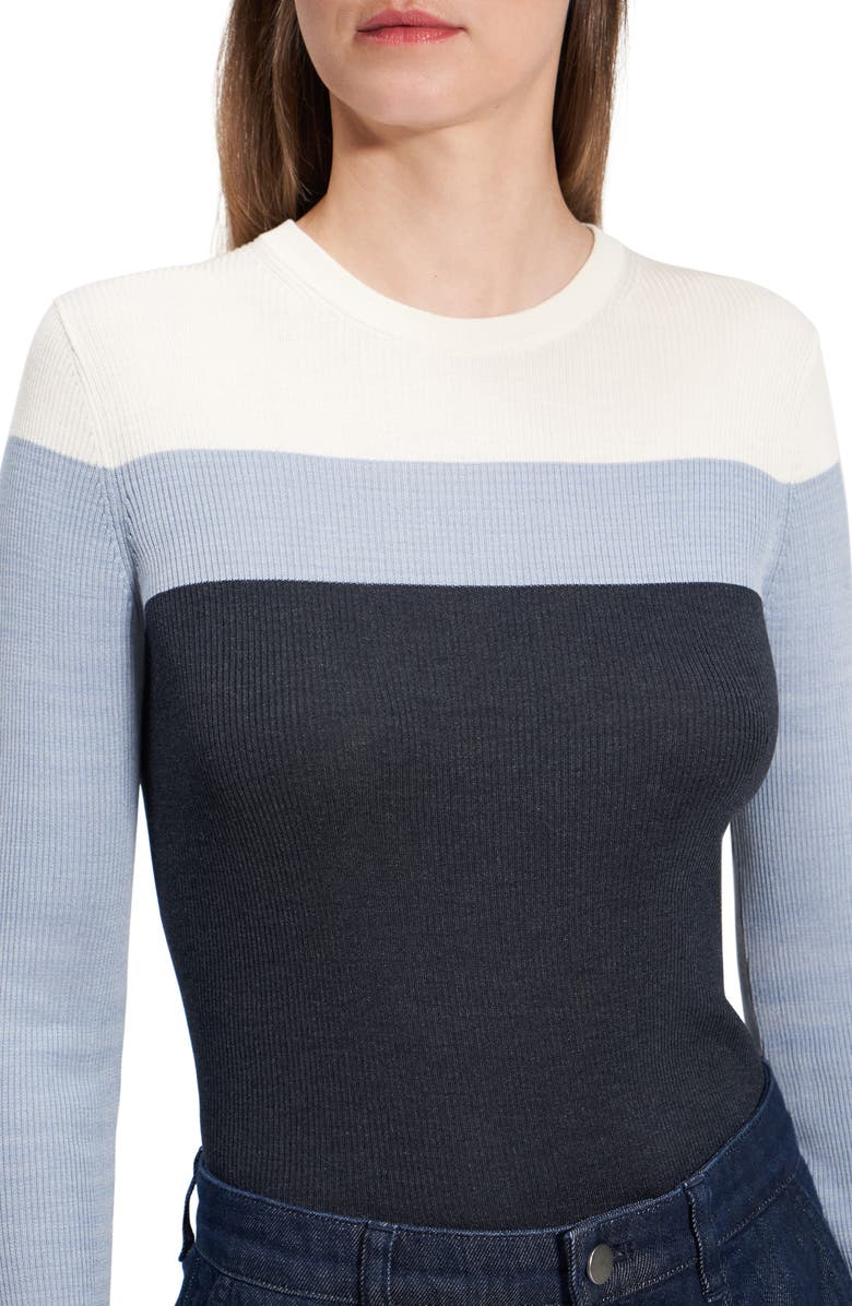 Theory Mirzi Colorblock Silk Rib Crewneck Sweater, Alternate, color,