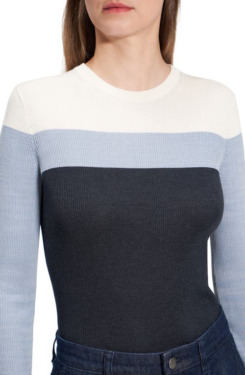 THEORY THEORY MIRZI COLORBLOCK SILK RIB CREWNECK SWEATER