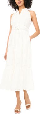 Vince Camuto Sleeveless Belted Cotton Broderie Anglaise Maxi Shirtdress