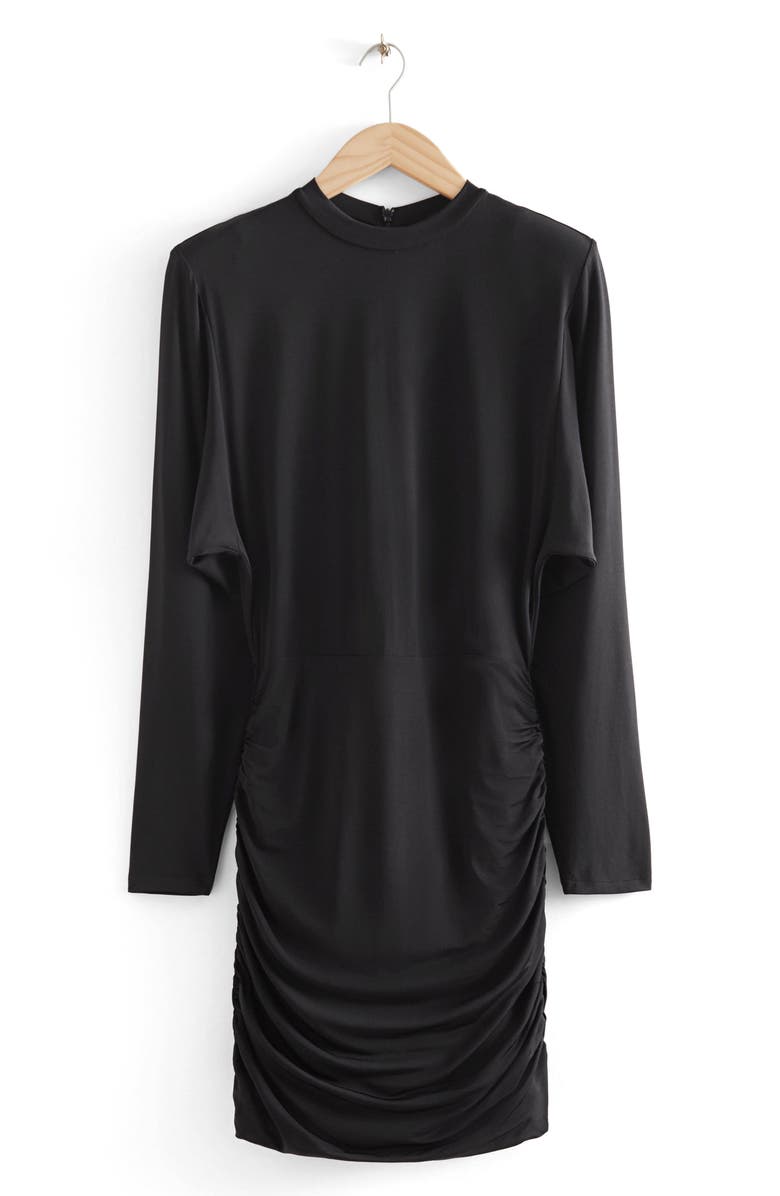 & Other Stories Ruched Long Sleeve Dress, Main, color, Black