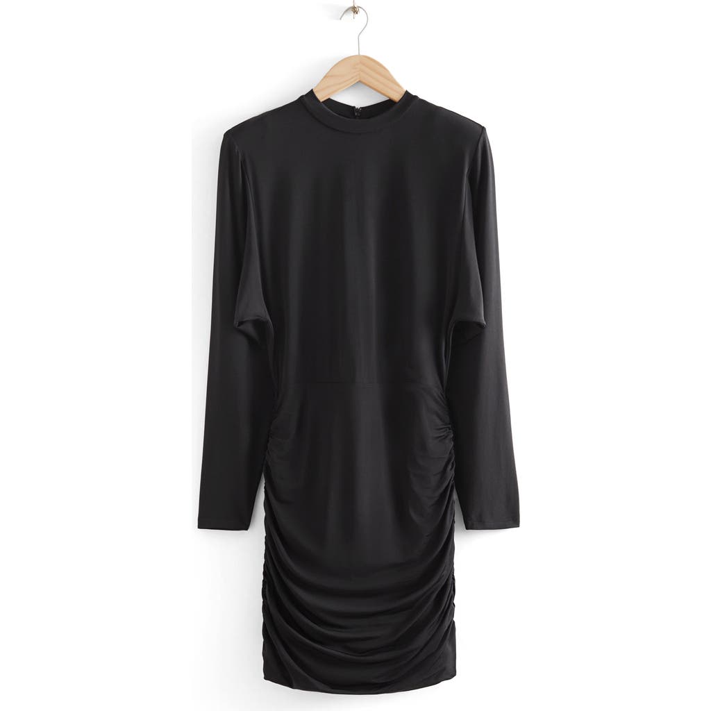 & Other Stories Ruched Long Sleeve Dress In Black
