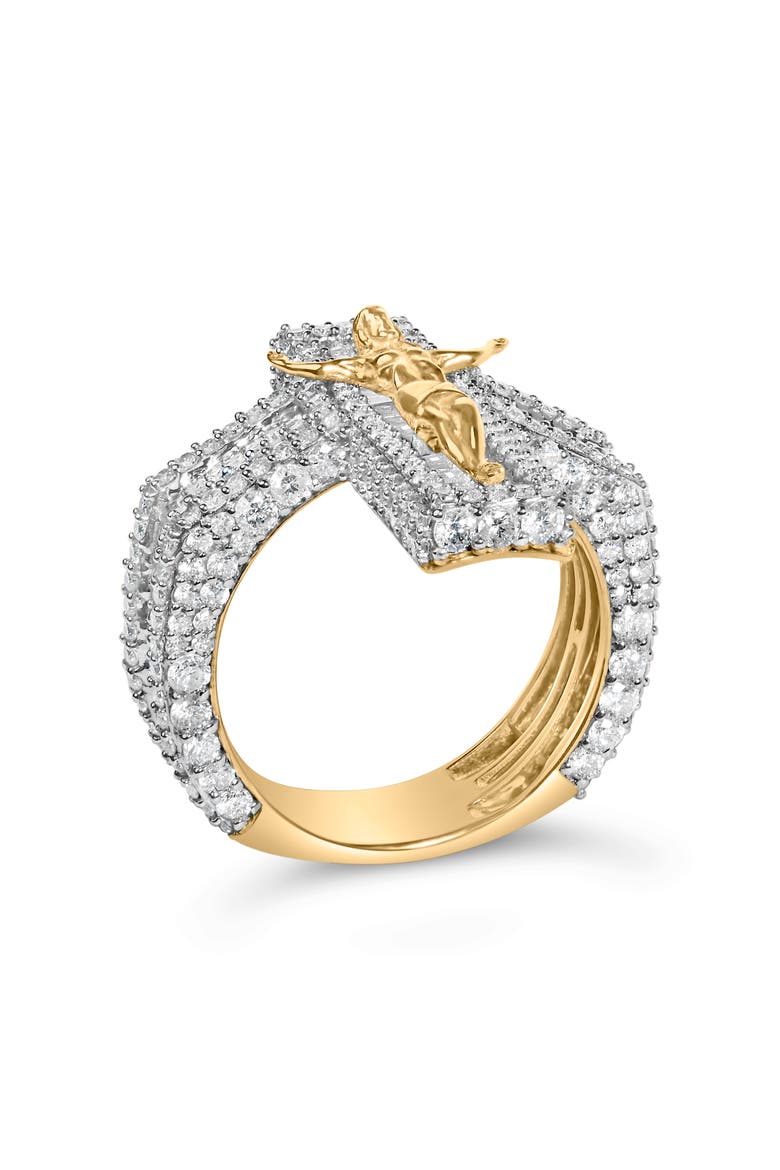 Men's 10K Yellow Gold 5-2/5 Ctw Diamond Jesus Crucifix Cross Cocktail Ring, Alternate, color, Yellow Gold