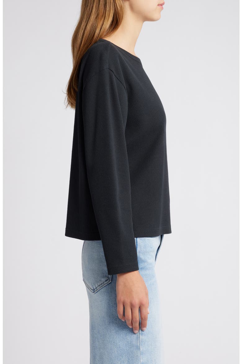 Shrunken Crop Boxy Thermal Crewneck Top, Alternate, color, BLACK JET