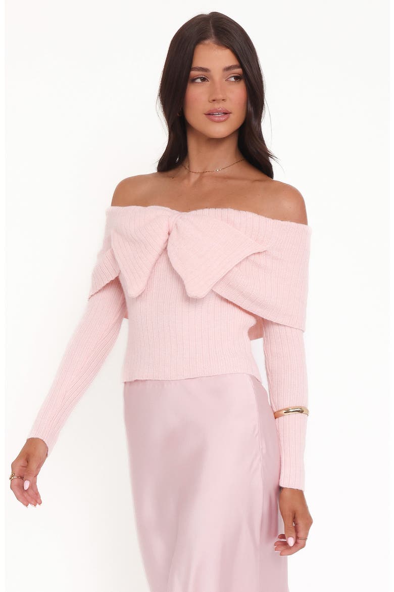 Helene Off the Shoulder Bow Sweater, Alternate, color, PINK