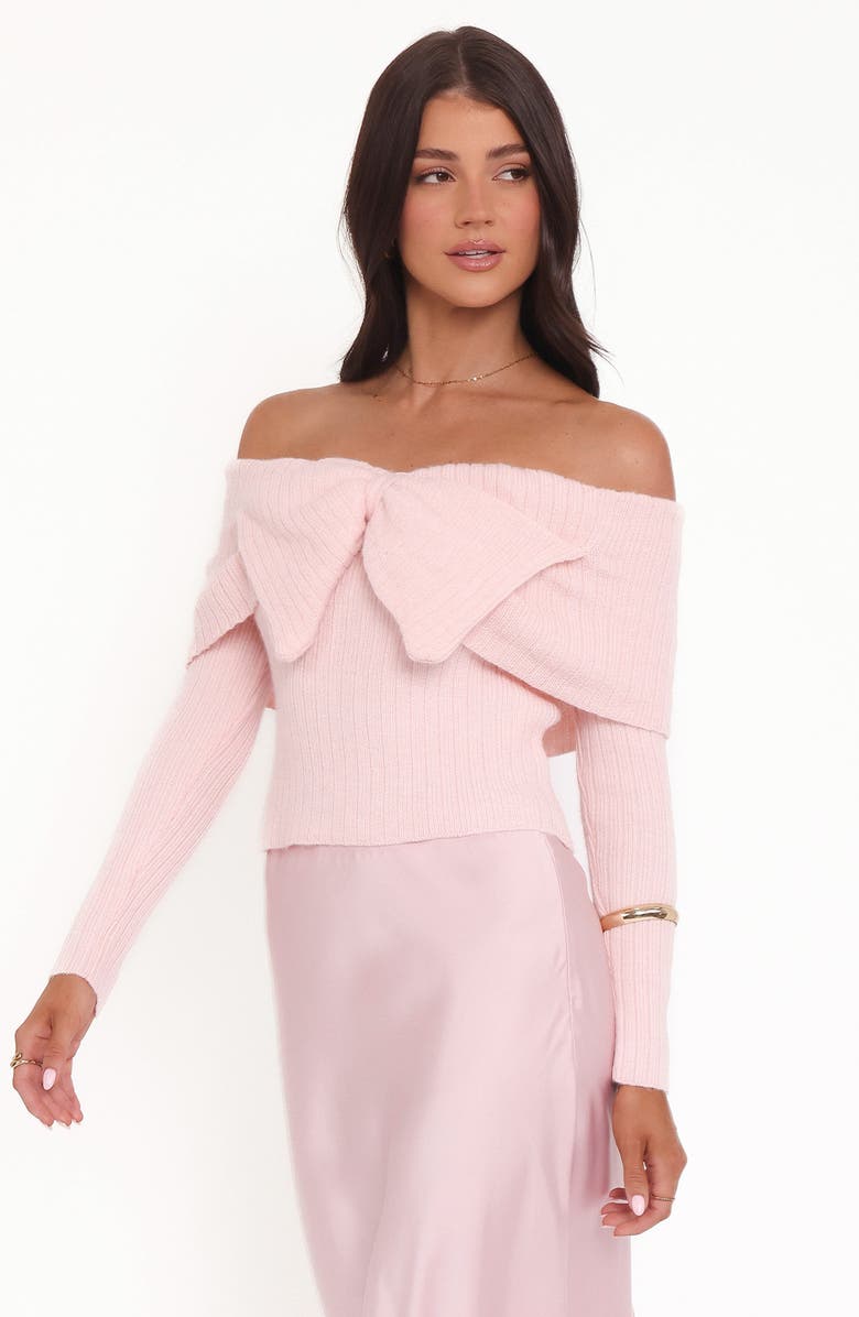 Petal & Pup Helene Off the Shoulder Bow Sweater, Alternate, color, Pink