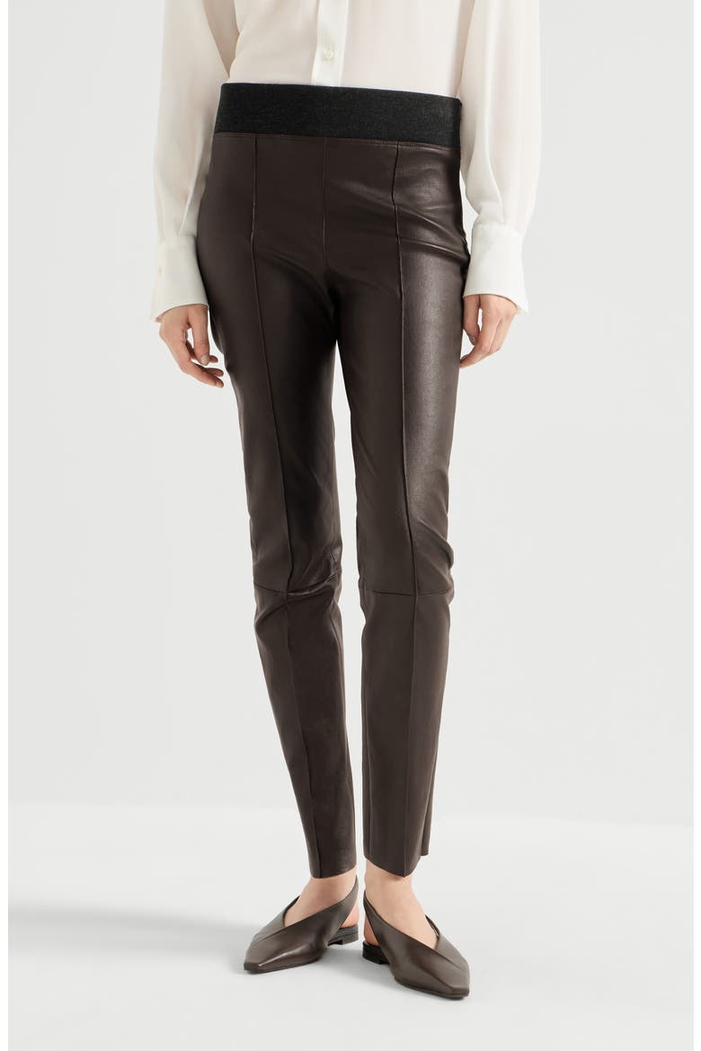 Stretch nappa leather leggings, Main, color, Rust Brown
