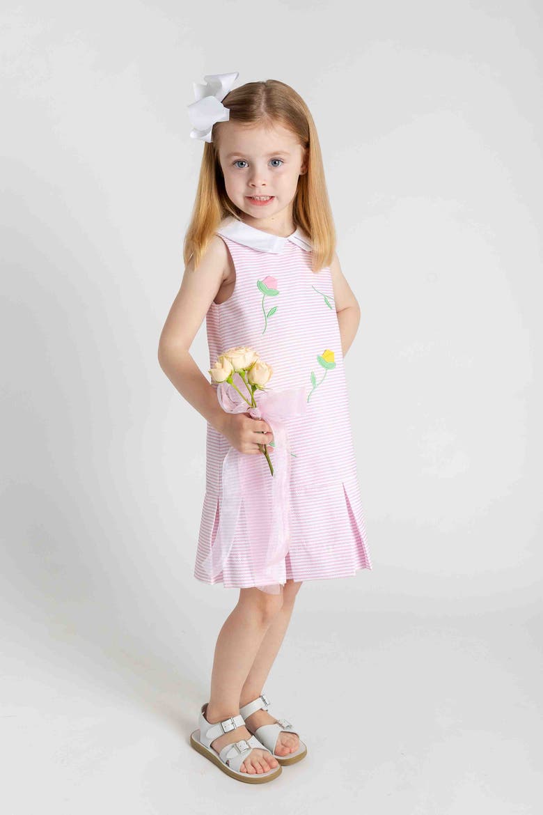 Stripe Pique Dress With Tulips, Alternate, color, Pink/White