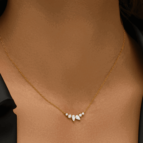 Hollywood Sensation Mystique Delicate Necklace With Pear And Round Cut Cubic Zirconia In Gold