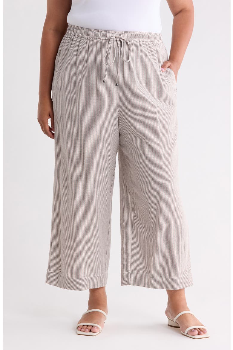 Drawstring Waist Crop Wide Leg Pants, Main, color, ACORN/ WHITE MINI STRIPE