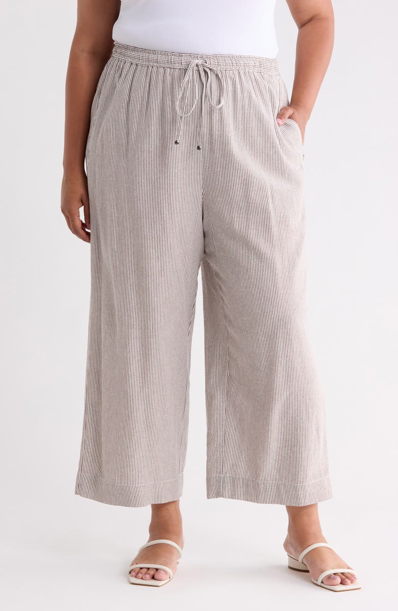 MAX STUDIO Drawstring Waist Crop Wide Leg Pants, Main, color, Acorn/ White Mini Stripe