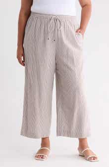 MAX STUDIO Drawstring Waist Crop Wide Leg Pants
