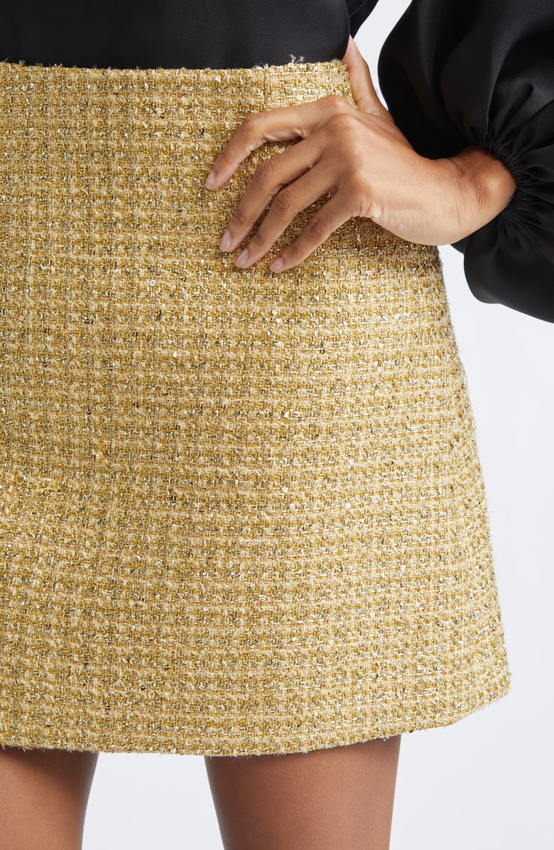 Carolina Herrera Metallic Tweed Miniskirt, Alternate, color, Gold