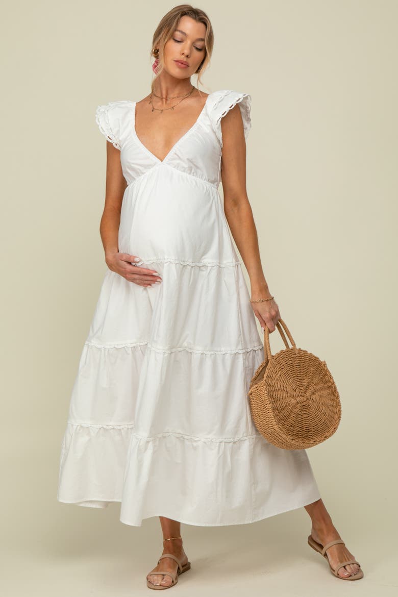 Ruffle Trim Maxi Dress, Main, color, Ivory