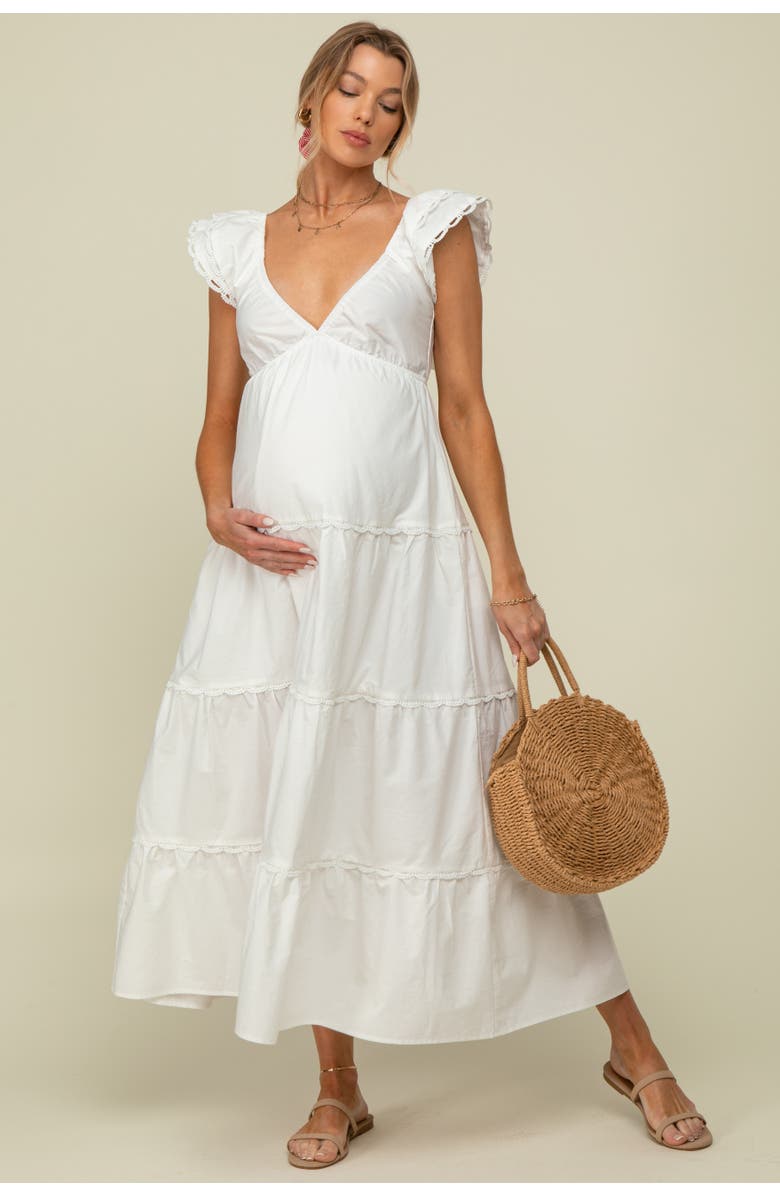 PinkBlush Ruffle Trim Maxi Dress, Main, color, Ivory