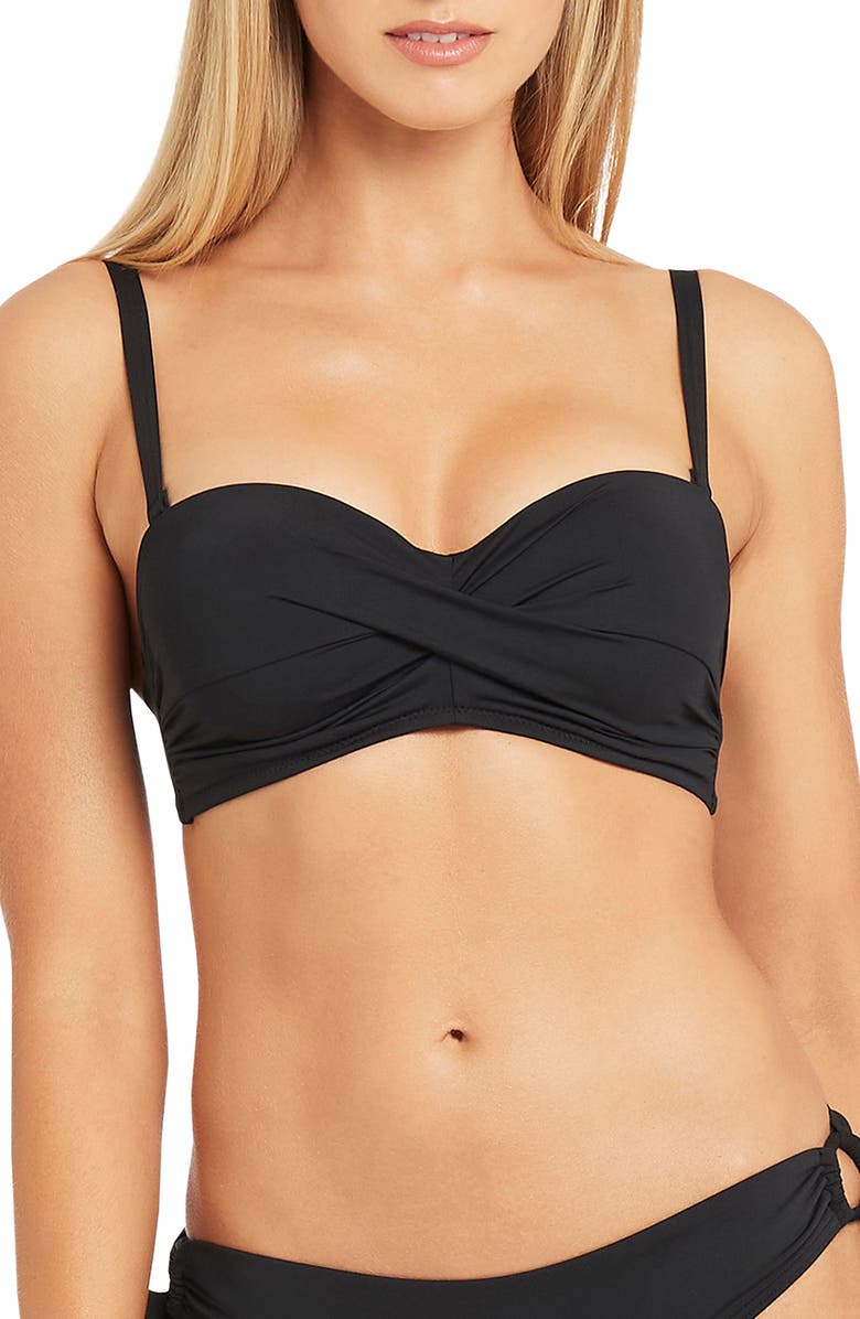 Sea Level Twist Front Bandeau Bikini Top, Main, color, 