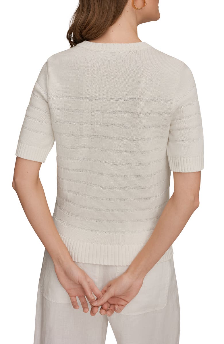 Donna Karan New York Sequin Elbow Sleeve Cotton Blend Sweater, Alternate, color, Cream