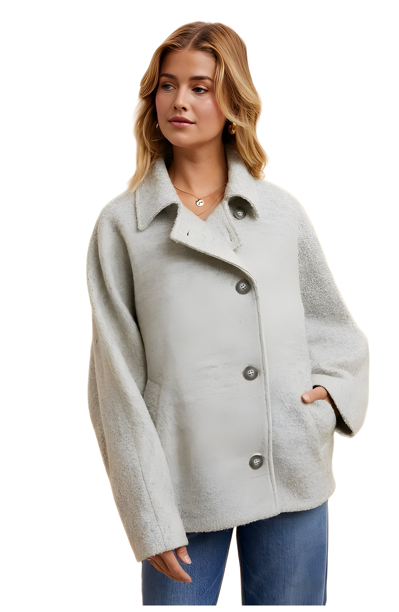 Knit and Lounge Cropped Wool-Blend Coat With Wide Sleeves And Buttons, Alternate, color,