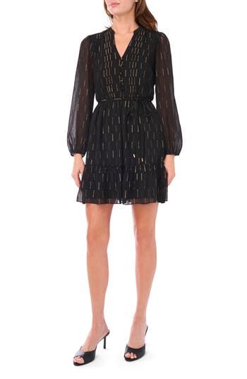 Halogen ® Tie Waist Long Sleeve Dress In Black