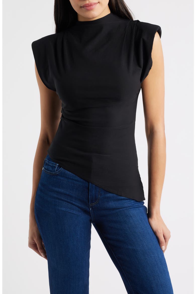 Cora Strong Shoulder Asymmetric Jersey Top, Main, color, BLACK