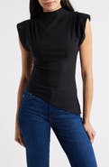 NIKKI LUND Cora Strong Shoulder Asymmetric Jersey Top