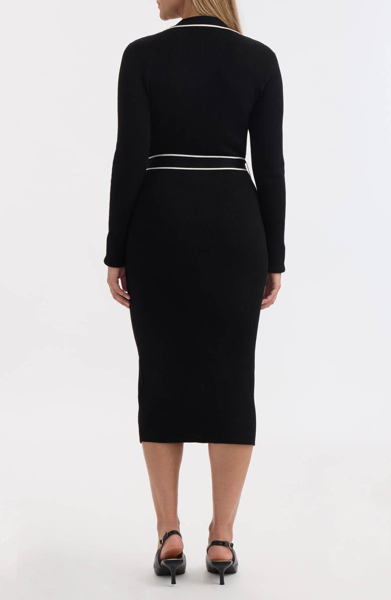 Ellen Tracy Tipped Long Sleeve Shirtdress, Alternate, color, Black