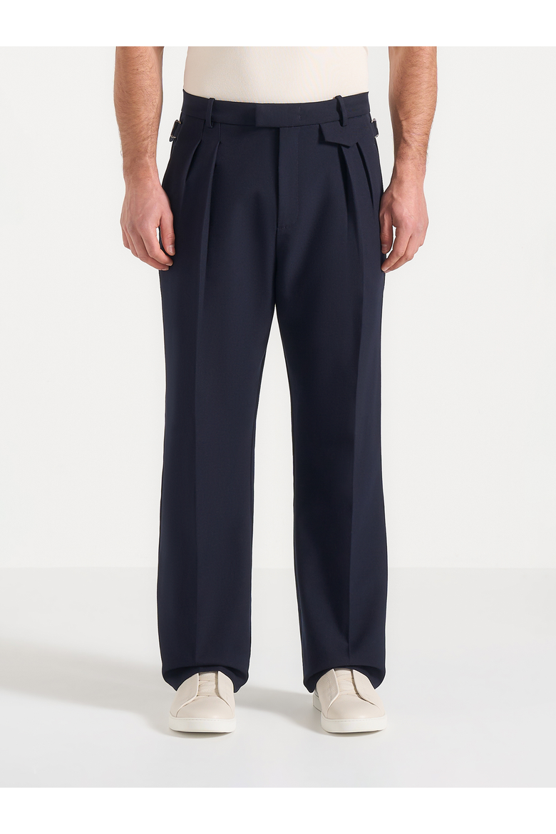 Pierre Relaxed Fit Pleated Tailored Trousers, Main, color, Navy