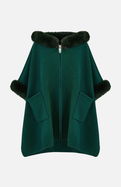 Yumi Hooded Fur Cape Jacket In Green