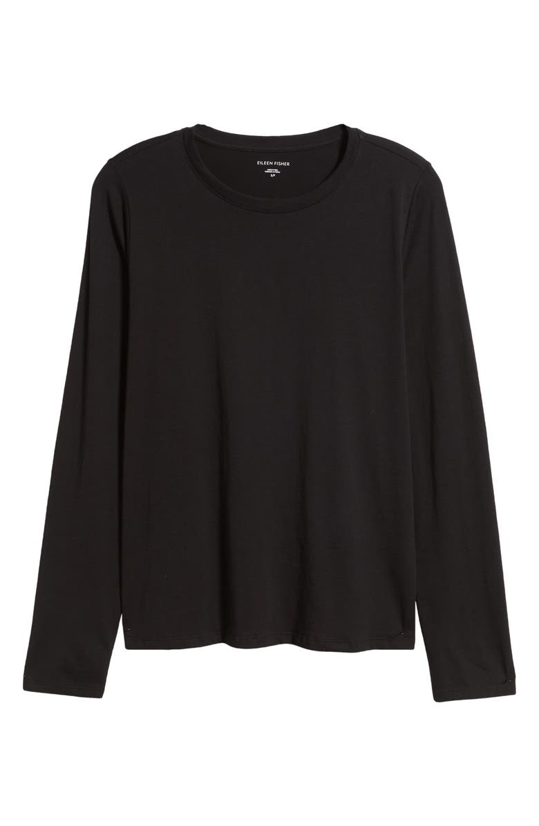 Eileen Fisher Long Sleeve Organic Cotton T-Shirt, Alternate, color, Black