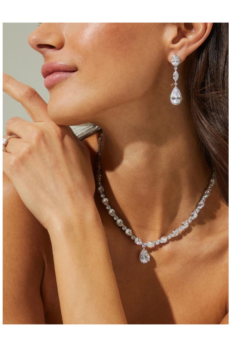 Cubic Zirconia Teardrop Earrings, Alternate, color, RHODIUM