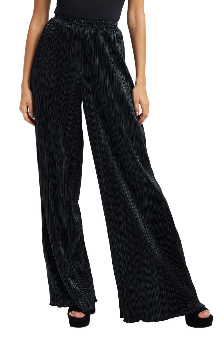 Good American Shine Plissé Pleated Wide Leg Pants, Main, color,