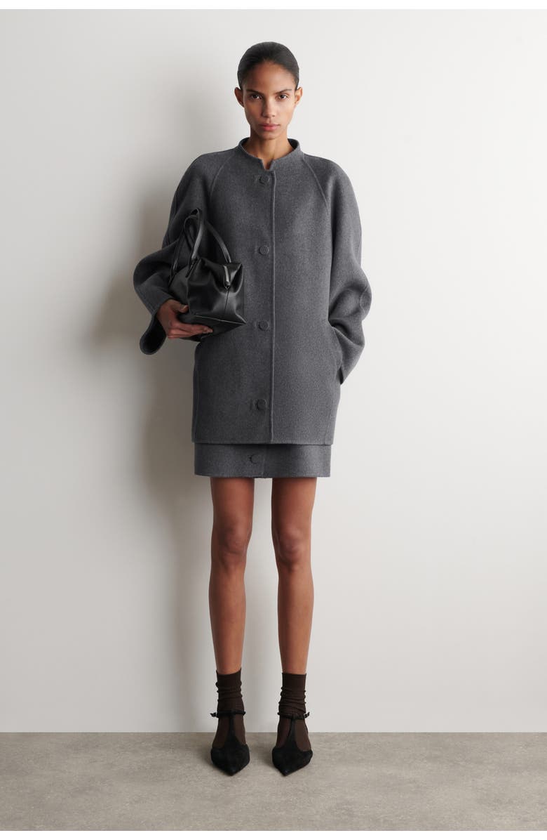 COS Rounded Double-Faced Wool Jacket, Main, color, Gray Mélange
