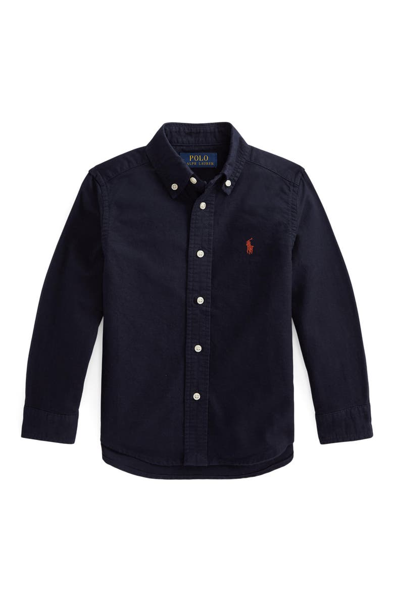 Kids' Long Sleeve Oxford Shirt, Main, color, RL NAVY