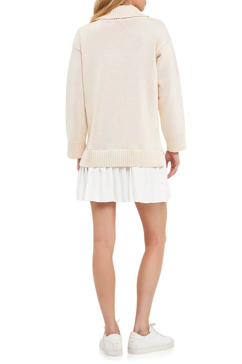 Mixed Media Pleated Minidress, Alternate, color, CREAM