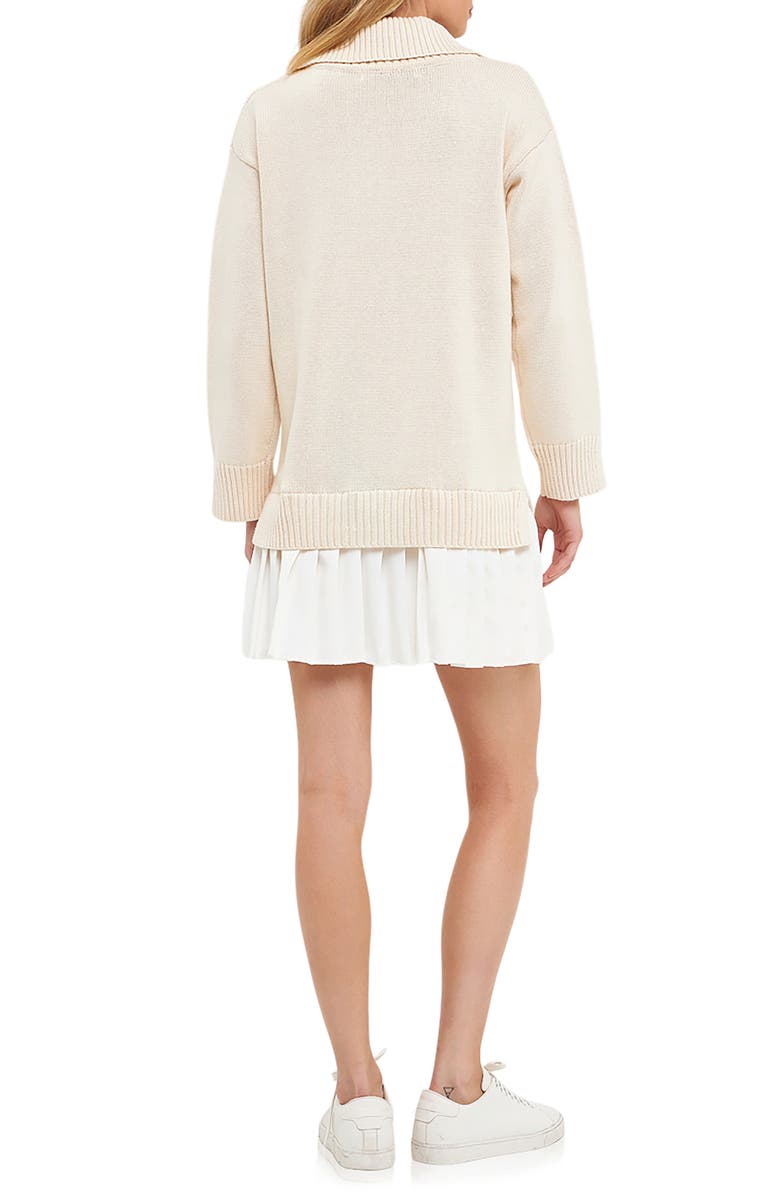 English Factory Mixed Media Pleated Minidress, Alternate, color, Cream