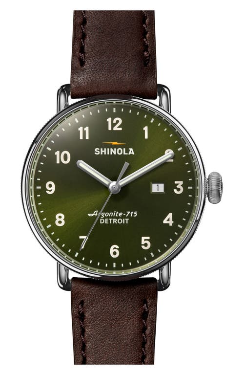 Shinola Canfield Leather Strap Watch, 43mm in Dark Olive  product