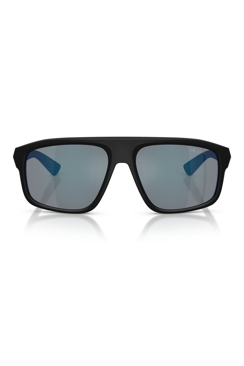 59mm Shield Sunglasses, Main, color, MATTE BLACK / GREY BLUE/ RED