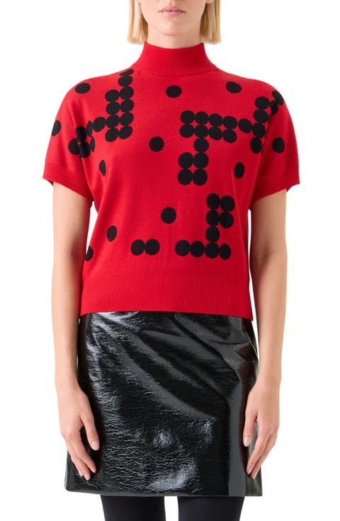 Dot Grid Short Sleeve Virgin Wool Sweater