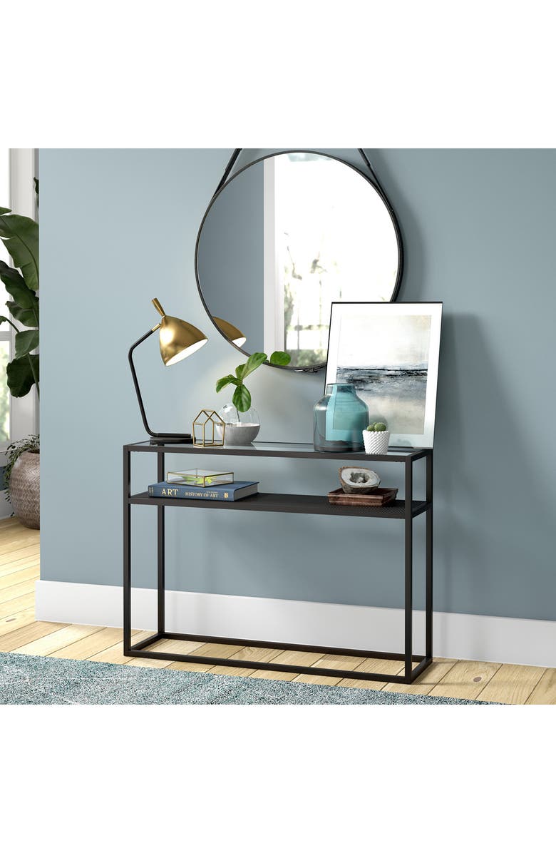 HUDSON AND CANAL Yossi Blackened Bronze Table Lamp with Brass Finish Shade, Alternate, color,