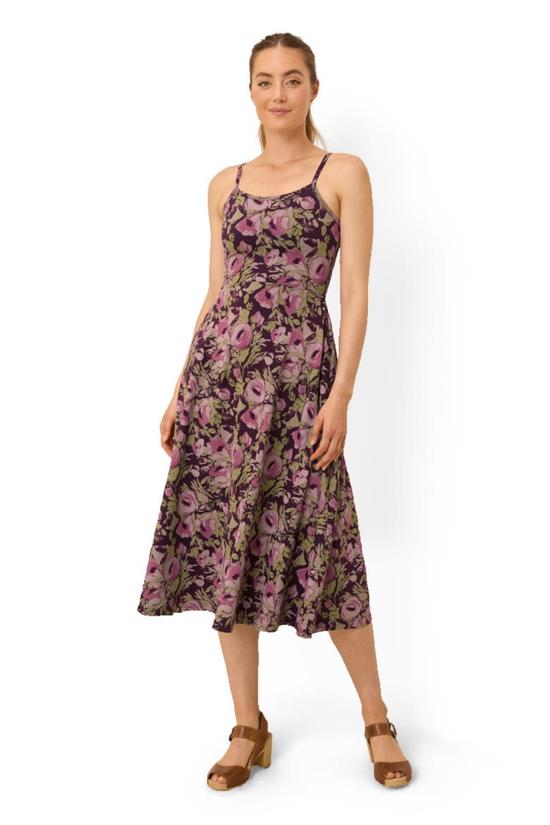 Organic Cotton Fit & Flare Midi Dress, Main, color, Gathered Joys Berry Jam