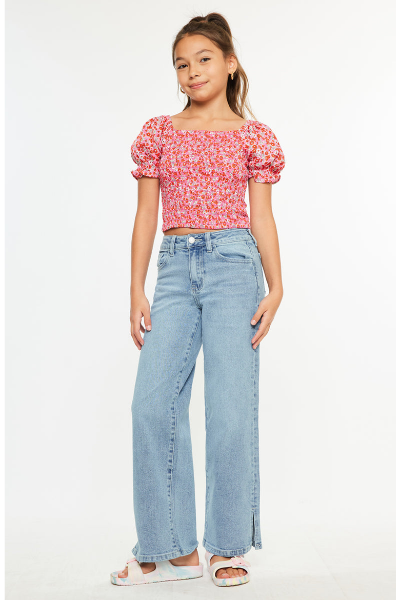 Aurora High Rise Kids Wide Leg Jeans, Alternate, color, Light Wash