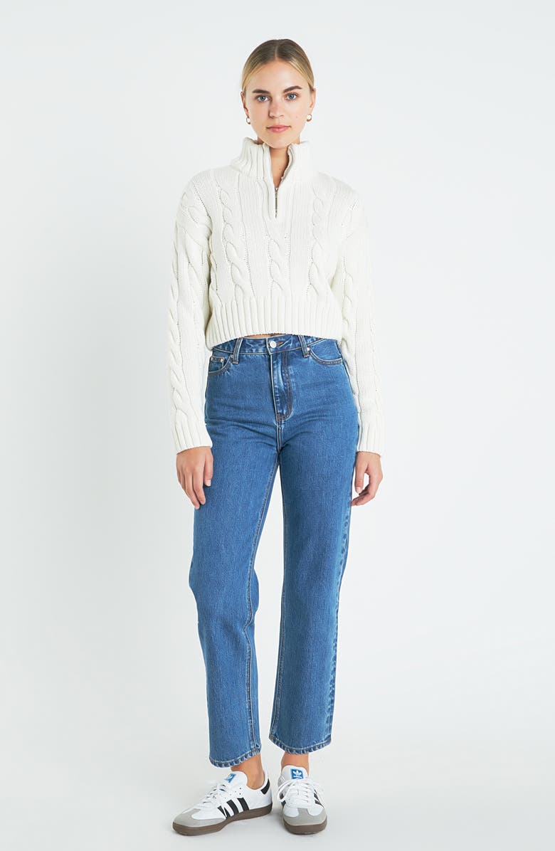 English Factory Cable Half Zip Crop Sweater, Alternate, color, Ivory