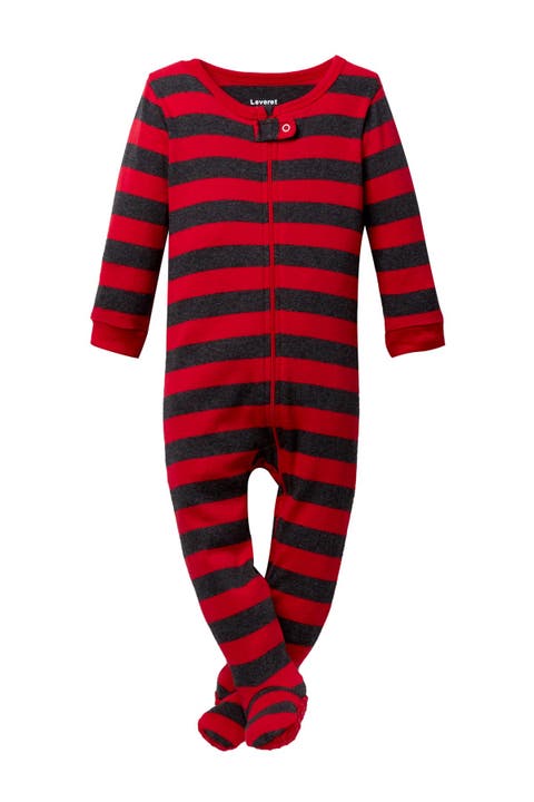 Footed Printed Cotton Pajamas, Solids, Stripes & Tie Dye