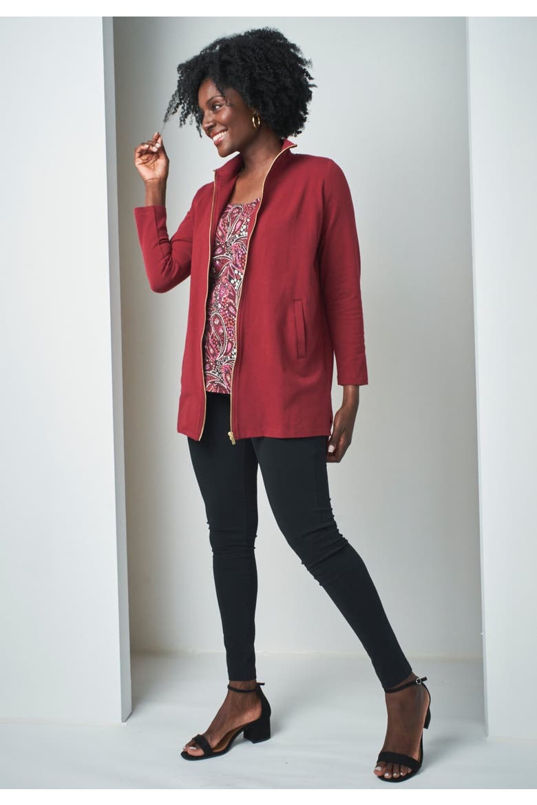 Stretch Cotton Zip Front Hi-Low Jacket, Alternate, color, BLACK MINI HOUNDSTOOTH
