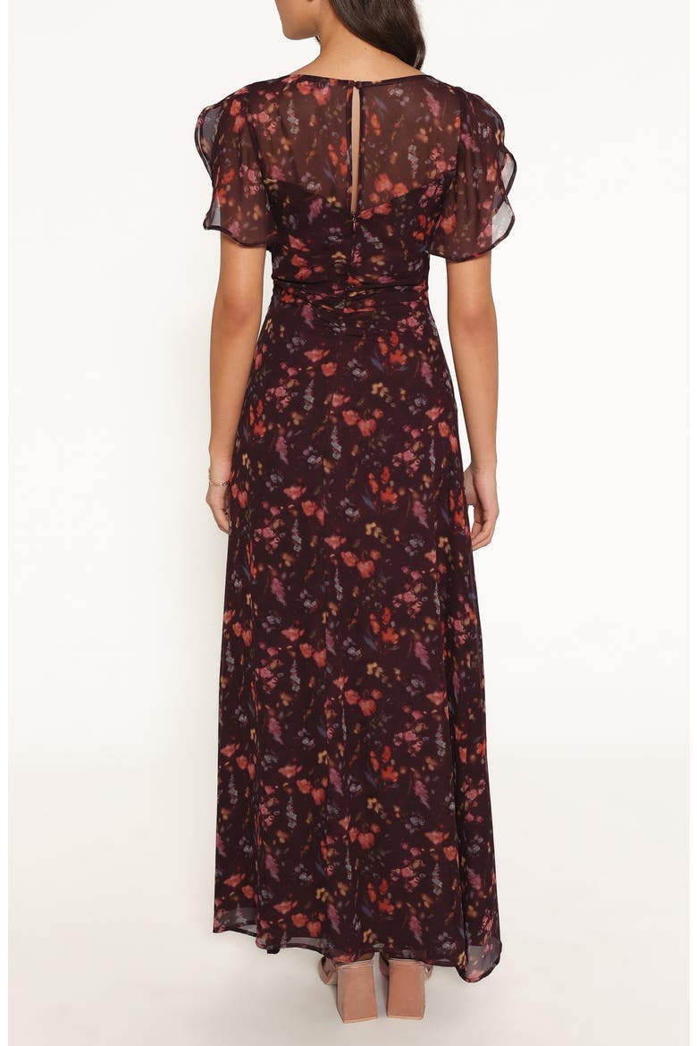 Magdalena Flutter Sleeve Maxi Dress, Alternate, color, PLUM BLURRED FLORAL