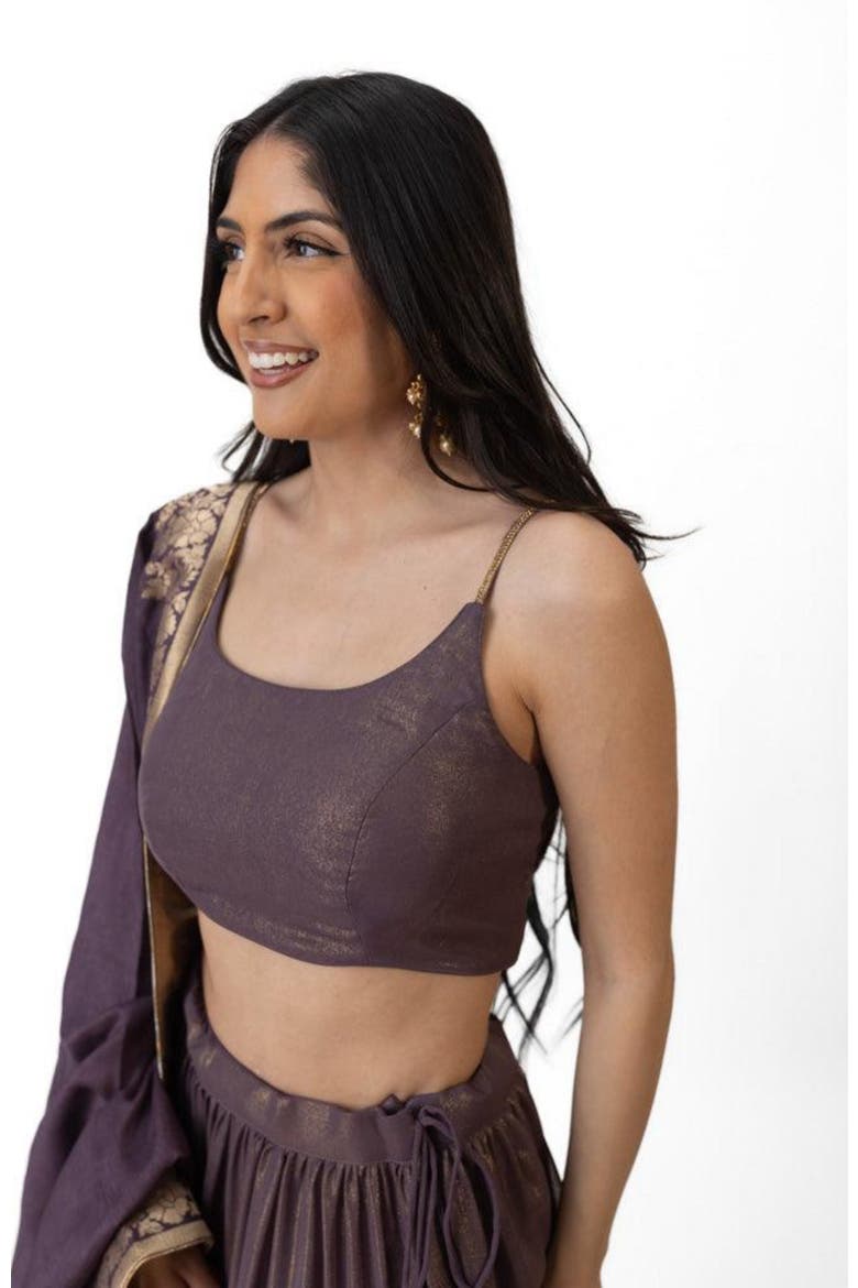 Gaia Tiered Lehenga Choli Set, Alternate, color, Brownish Purple