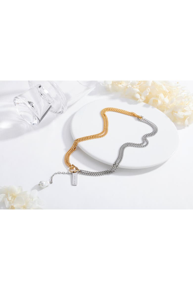 Two-Tone Chain Baroque Pearl Necklace, Alternate, color, Gold