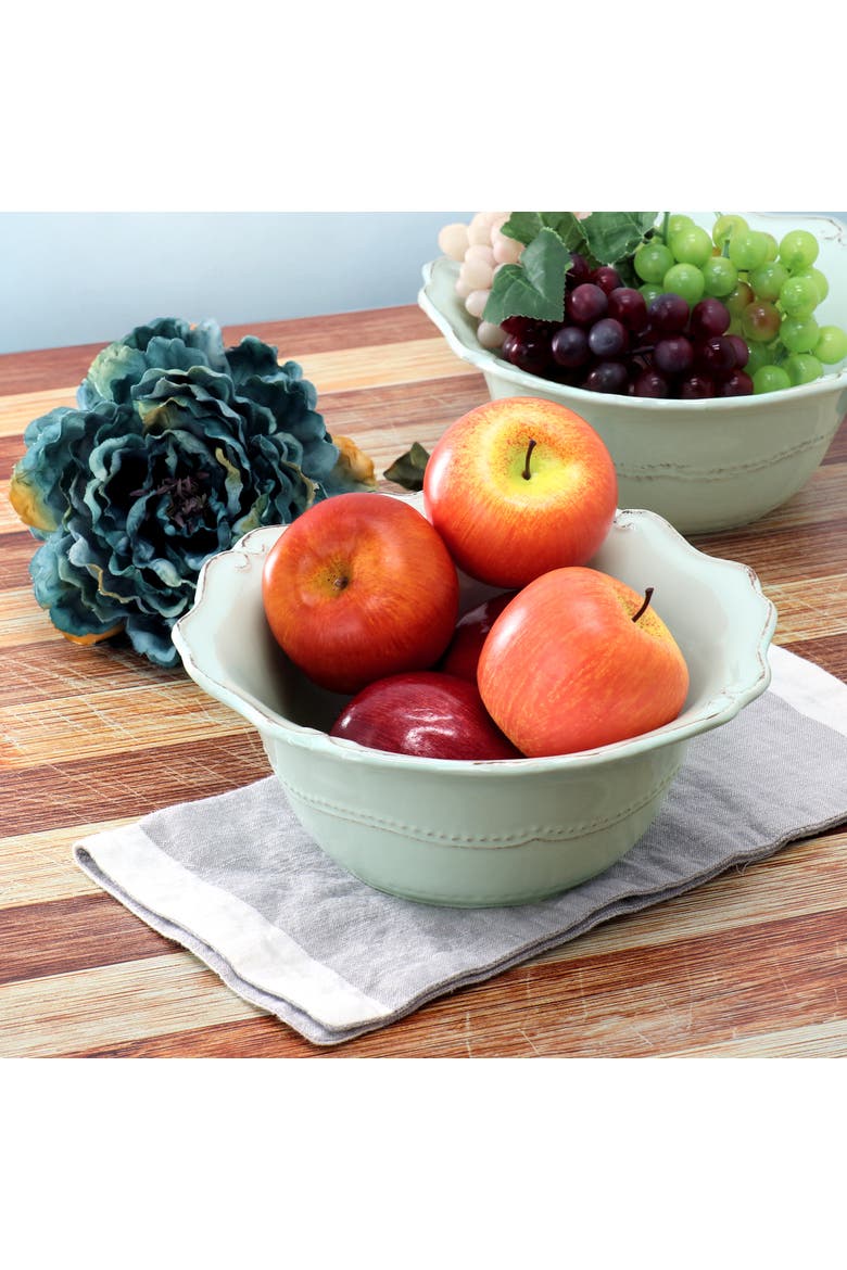 2 Piece 10 Inch Scalloped Stoneware Serving Bowl Set, Alternate, color, Brown
